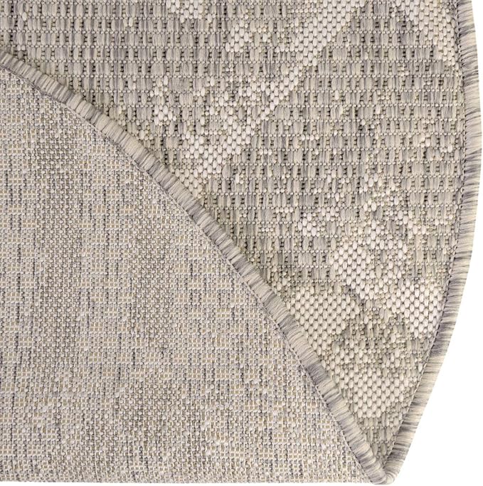 Unique Loom Outdoor Bohemian Collection Area Rug - Anthro (6' 1" Round, Gray/ Ivory)