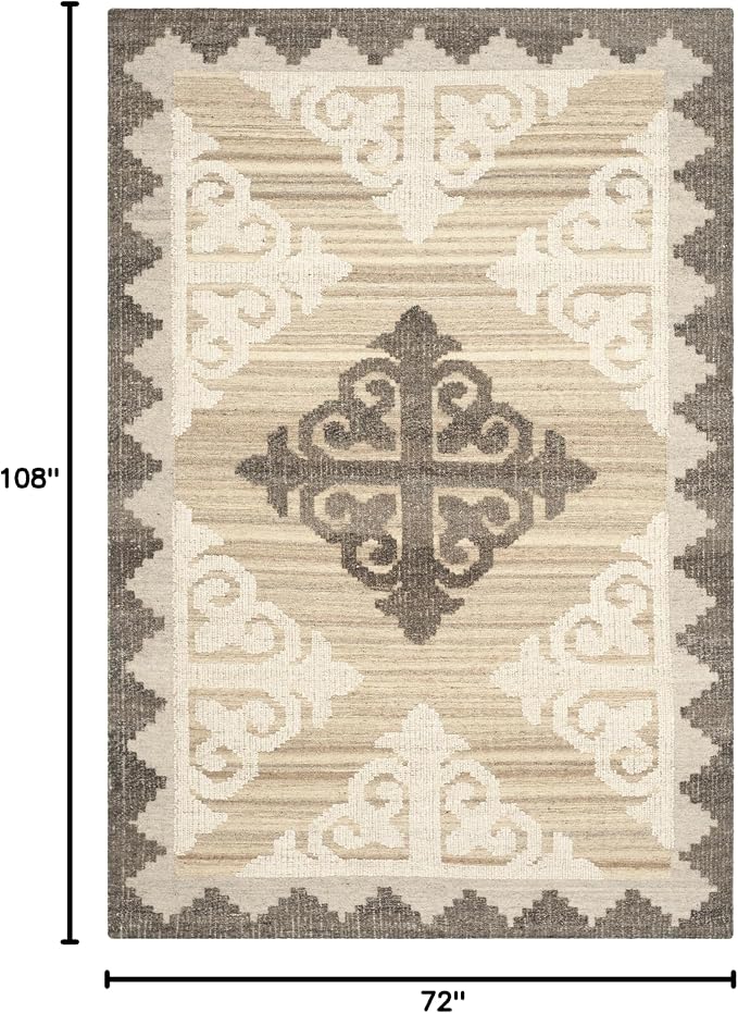 SAFAVIEH Kenya Collection Area Rug - 6' x 9', Brown & Charcoal, Hand-Knotted Tribal Wool, Ideal for High Traffic Areas in Living Room, Bedroom (KNY312A)