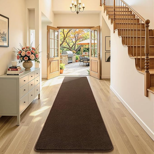 AROGAN 2x10 Runner Rug for Hallway, Long Runner Rugs Non Slip, Coffee | Soft Washable Memory Foam Carpet for Bedroom, Non Slip Backing Runners Rug for Hallways, Kitchen, Bathroom, Entryway Home