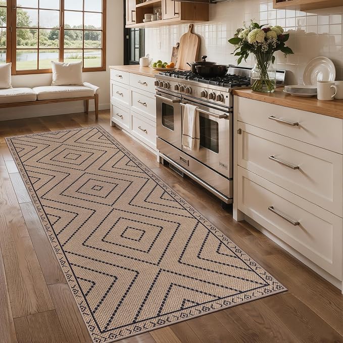 Tangsoo Easy Jute Rug 2x5 Washable Runner for Hallways,Non-Slip Thin Neutral Carpet Kitchen Runner Modern Indoor Outdoor Runners Door Mat for Laundry Bedroom Entryway