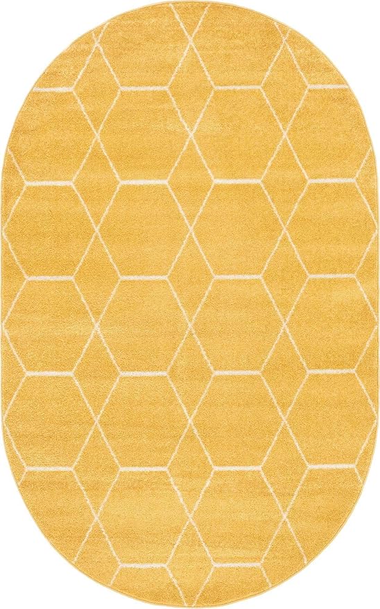 Unique Loom Trellis Frieze Collection Area Rug - Geometric (5' x 8' Oval, Yellow/ Ivory)