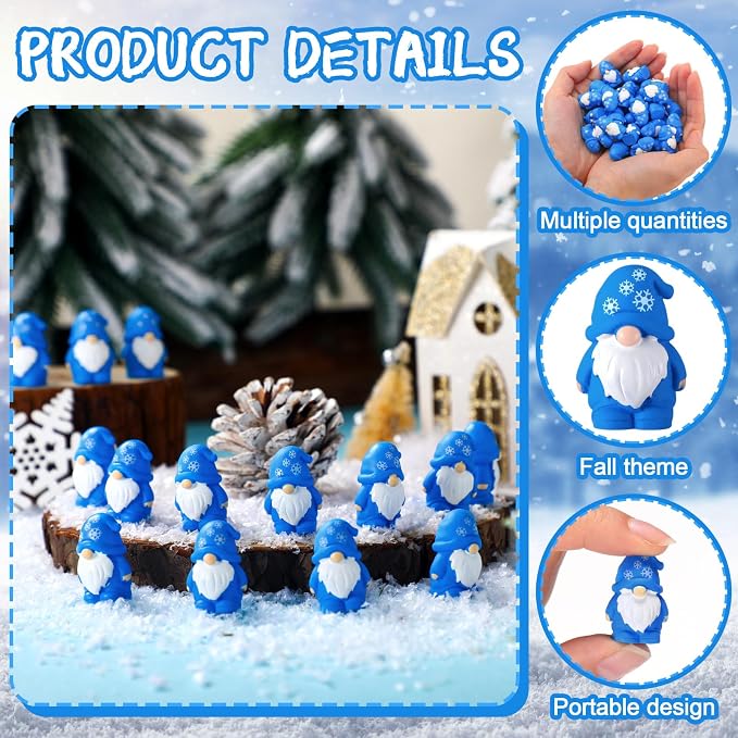 Yaomiao 50 Pcs Mini Resin Winter Gnomes Figurines Winter Snowflake Gnomes Statues Snowflake White and Blue Gnome Figures Table Decor for Holiday Festive Home Kitchen Tiered Tray