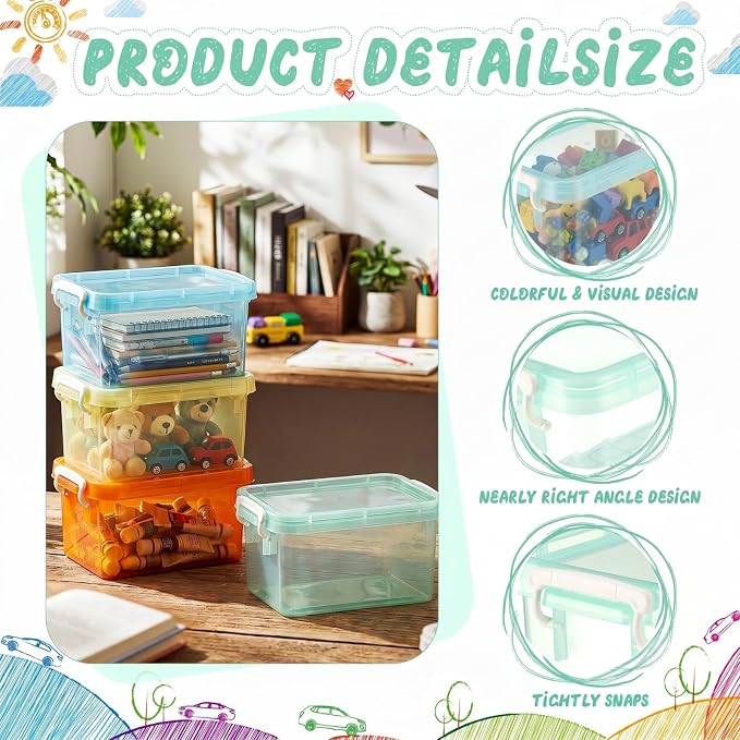 Wenqik 12 Pack Colorful Plastic Storage Bins with Lids 4 Quart Small Storage Latch Box Stackable and Nestable Clear Organizer Bins with Latching Handle and Buckle for Organizing (Pastel)