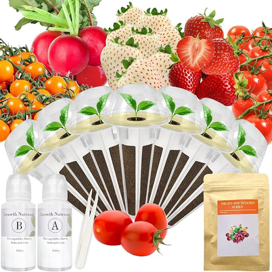 Red Strawberry and Pineberry Seed Pod Kit for AeroGarden, iDoo, Ahopegarden, MUFGA with Red Strawberry, Pineberry, Radish, Red Cherry/Golden Cherry Tomato - Compatible with All Hydroponics (7-Pod)