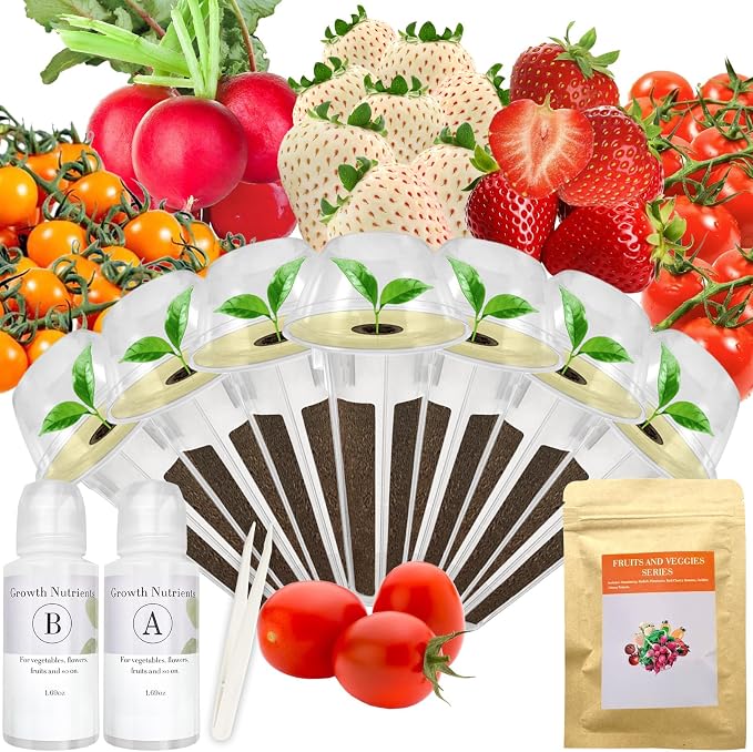 Red Strawberry and Pineberry Seed Pod Kit for AeroGarden, idoo, Ahopegarden with Red Strawberry, Radish, Pineberry, Red Heirloom/Golden Harvest Cherry Tomato - Compatible with All Hydroponics (7-Pod)