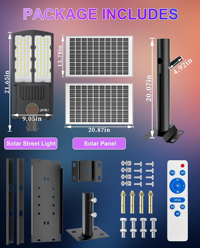 JAYNLT Y-10500W Solar Street Lights Outdoor,6500K 750000LM High Power Parking Lot Lights Commercial Dusk to Dawn, IP67 Waterproof Solar Security Flood Lamps Motion Sensor for Streets, Football Fields