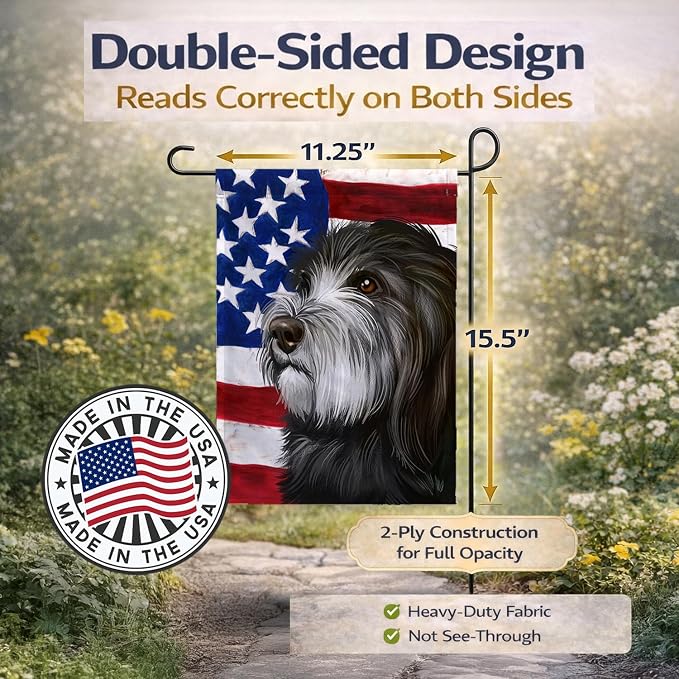 Caroline's Treasures CK6480GF Catalan Sheepdog Dog American Flag Garden Flag Mailbox Flag Decorative Yard Flag Banner Outside Patio Artwork Yard Flower Beds, Garden Size, Multicolor
