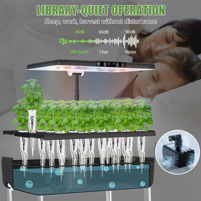 Large Hydroponics Growing System Kit,44-Pod with 3 Seed Packs | Includes Basil, Buttercrunch Lettuce & Gourmet Salad Mix seeds; 2-Tier, independent tanks and full-spectrum lights.