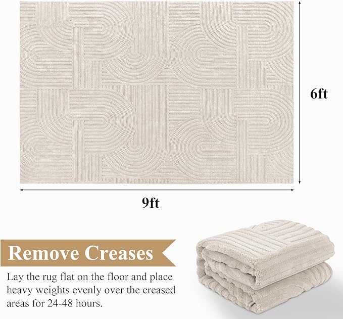 Pauwer 6x9 Area Rugs for Living Room, Modern Non Slip Washable Rug, Beige | Arch Pattern, Soft Fluffy, Neutral, Boho Accent, Solid Color Floor Carpet, For Kids Room Dining Room Nursery Entryway