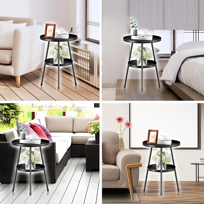 SYQ Round Metal Side Table Small End Table for Indoor Outdoor, Mid Century Modern Decor, Simple Circle Accent Table for Living Room Bedroom Bathroom Office All Matte Black