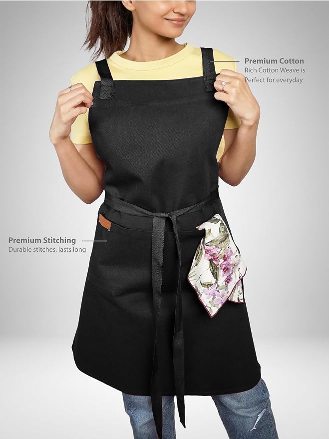 100% Cotton Kitchen Apron with 2 Pockets – Adjustable Chef Apron for Cooking Baking BBQ – Unisex Apron