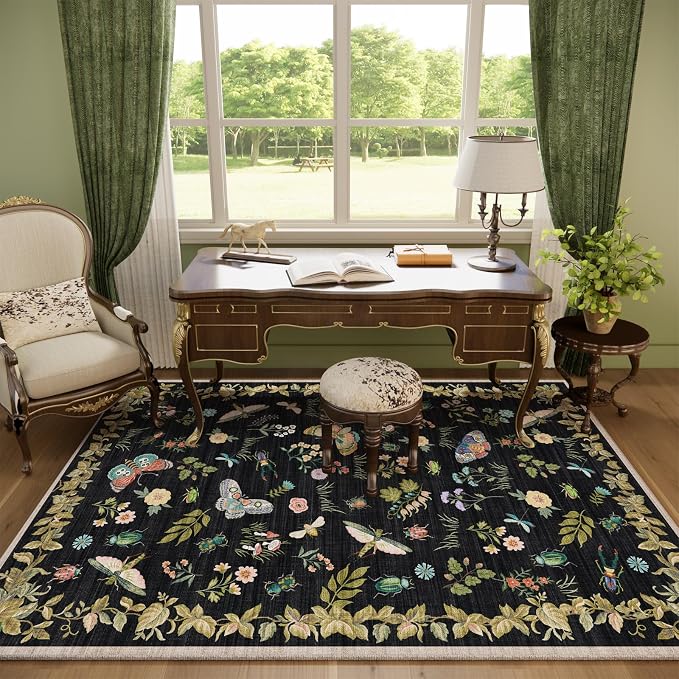 Machine Washable Rug for Living Room: 5x7 Area Rugs Vintage Rugs Stain Resistant Non Slip Low Pile Lightweight Soft Carpets for Bedroom Kitchen Dining Room Nursery Kids Room Farmhouse Home Office