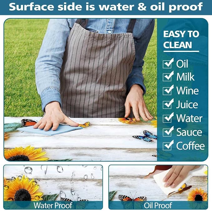 Picnic Table Cover with Bench Cover, Outdoor Patio Camping Essentials Farmhouse Sunflower Table Covers with Elastic Waterproof Camping Tablecloth with Drawstring Bag, 72In 3PCS