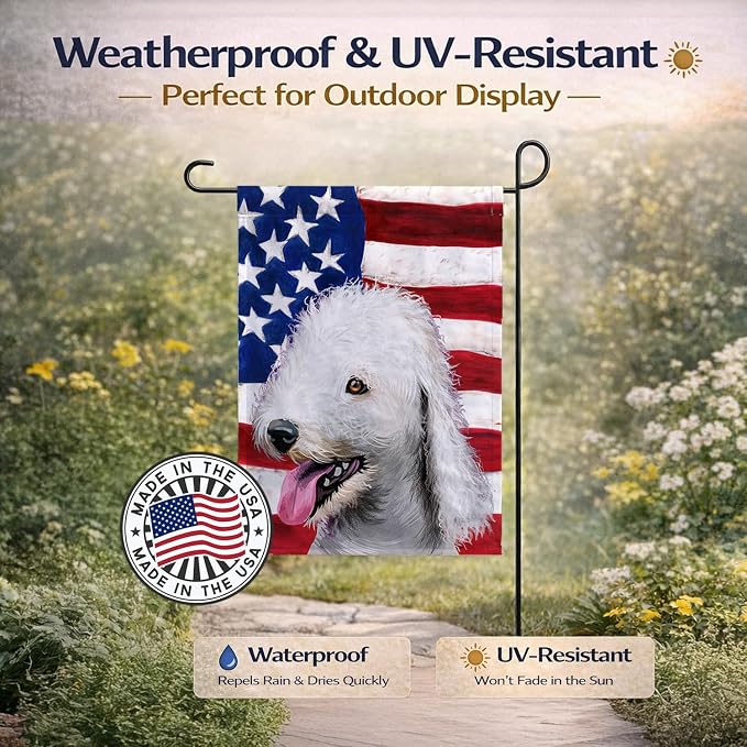 Caroline's Treasures CK6425GF Bedlington Terrier American Flag Garden Flag Mailbox Flag Decorative Yard Flag Banner Outside Patio Artwork Yard Flower Beds, Garden Size, Multicolor