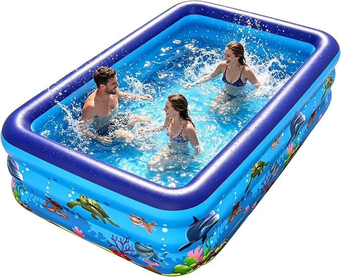 HAIKE Inflatable Pool for Adults and Kids, Family Full-Sized 3 Layer Thickened Swimming Pools, Rectangle Blow Up Pool for Backyard Garden, Kids Pool for Summer Outdoor Water Party (70.9"x51.2"x22")