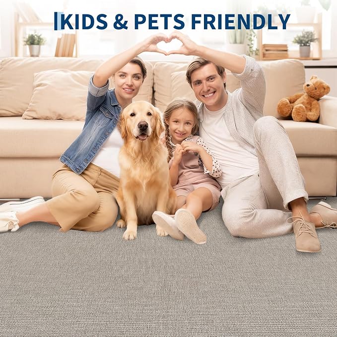 Garvee Woven Textured Area Rug 5x7 Washable Rugs for Living Room Taupe | Non Slip Non-Shedding Bedroom Rug Ultra-Thin Low Pile Carpet Farmhouse Neutral Floor Mat for Nursery Dining Room Office Dorm