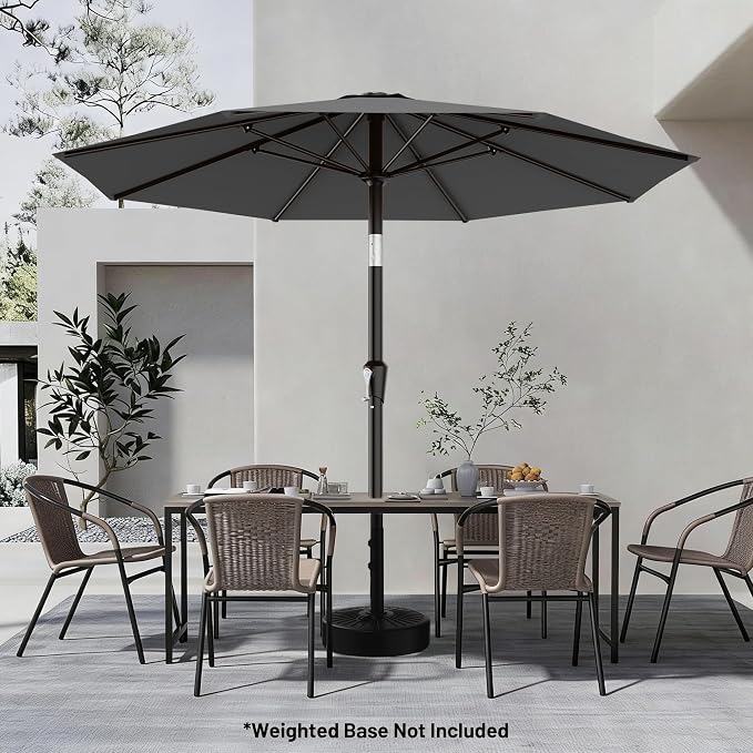 AreShark 9 FT Patio Umbrella for Outdoor, Outdoor Table Umbrella with Push Button Tilt and Crank, Outdoor Patio Umbrellas with 8 Sturdy Ribs for Market, Garden, Pool (Gray)