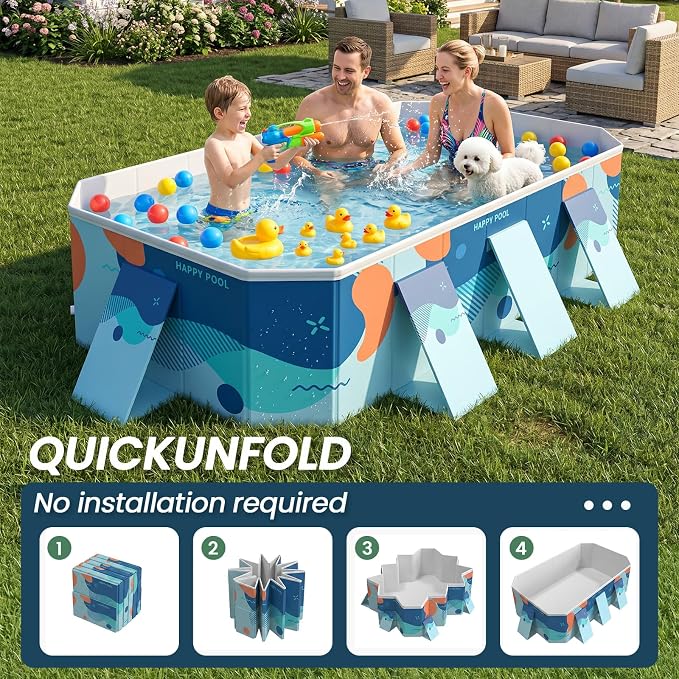 Foldable Pool, Outdoor 4-Layer PVC Non-Inflatable Swimming Pool (3M, Deft Blue)