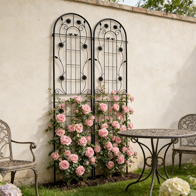 4/2 Pack White Metal Garden Trellis, 86.7" x 19.7" 71" x 19.7" Rustproof Plant Support Frame, Decorative Climbing Vine Trellis for Flower Vegetable Patio Garden Decor (Black, 86.7" x 19.7", 2 Pack)