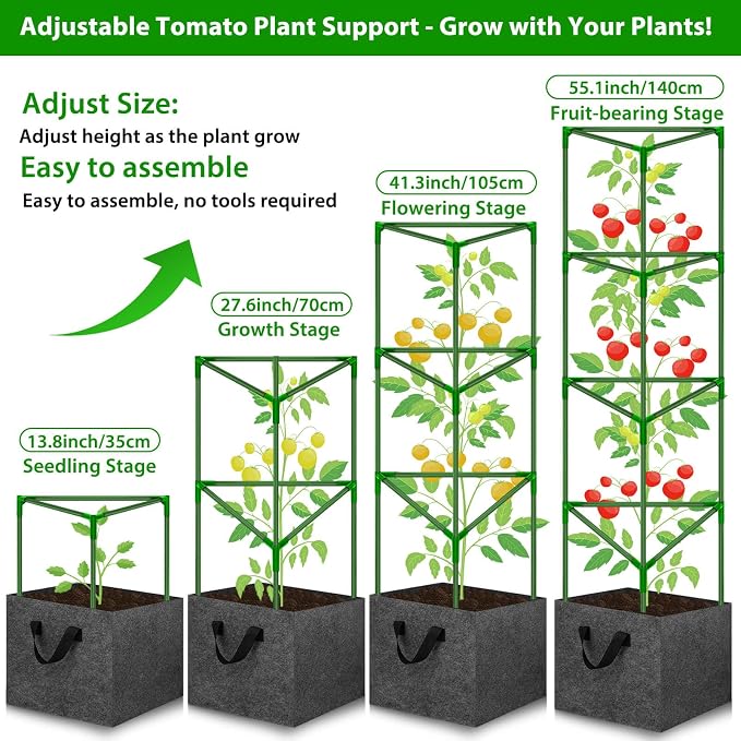 Tomato Cages for Garden with Grow Bags, 2 Pack Tomato Cage Trellis, Garden Cage Heavy Duty Tomato Stake Support, Plant Cage for Pots Plants Vegetable