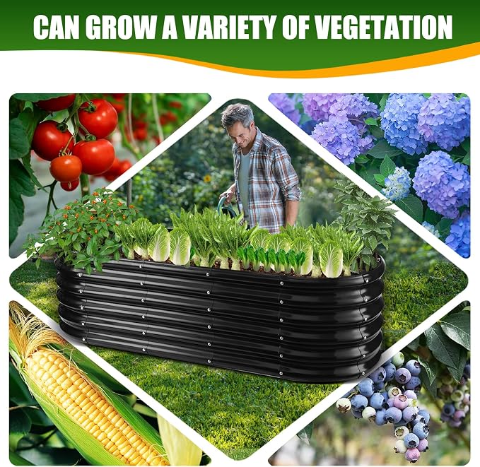 TBMLC 17" Tall Elevated Oval Metal Raised Garden Bed - 5ft x 2ft in Size and 0.8MM Thick Durable Planter Bed/Box for Vegetables Flowers Succulent at Patio/Garden Outdoor (Black, 5X2X1.4 FT)
