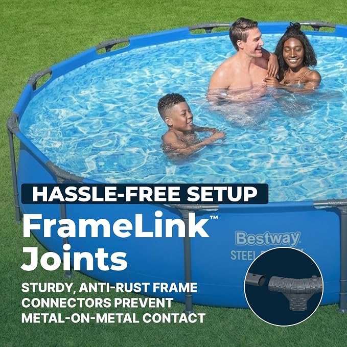 Bestway Steel Pro MAX 12' x 30" Above Ground Swimming Pool, Pool Only, Blue | Round Durable Metal Frame Pool, Outdoor Backyard Water Activity - Includes Puncture-Resistant Liner, No-Tool Setup