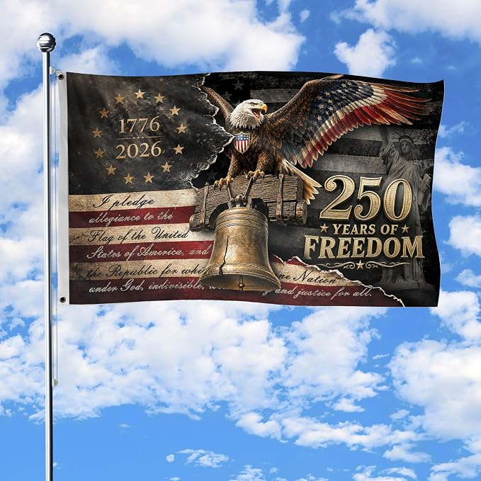 250 Anniversary Usa Flag With Brass Grommets, 250 Years Of Freedom Flag 3x5 Ft, 250th Anniversary Banner, 4th Of July Decorations Outdoor, Front & Back Printed, American Flags With Eagle 2