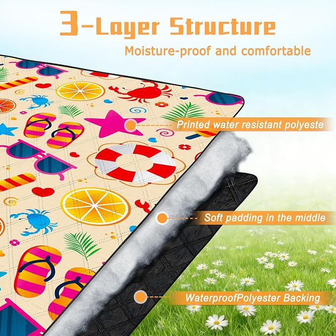 79" x 118" Picnic Blanket Extra Large,Waterproof Sandproof Foldable Outdoor Blanket Beach Blanket Ocean Picnic Mat for Camping,Lawn,Park(Beach)