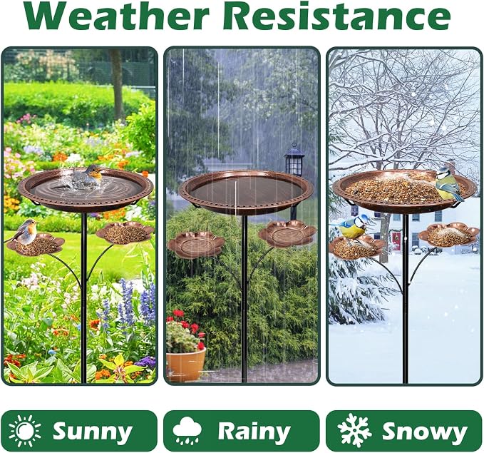 37In Metal Bird Bath for Outside, Vintage Standing Birdbaths with 2 Detachable Flower Feeders, Large Bird Bath Bowl Bird Feeder for Garden Patio Yard,Upgraded 5-Pronged Base (Antique Bronze)