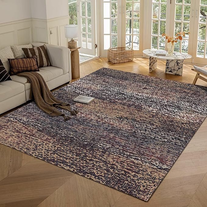 Washable Area Rug - 1/6 Thick - Stain & Water Resistant Non-Slip - Resistant Rug for Living Room, Bedroom, Nursery, Pet & Child Friendly, Vintage Charm Area Rugs (Rust, 6' x 9')