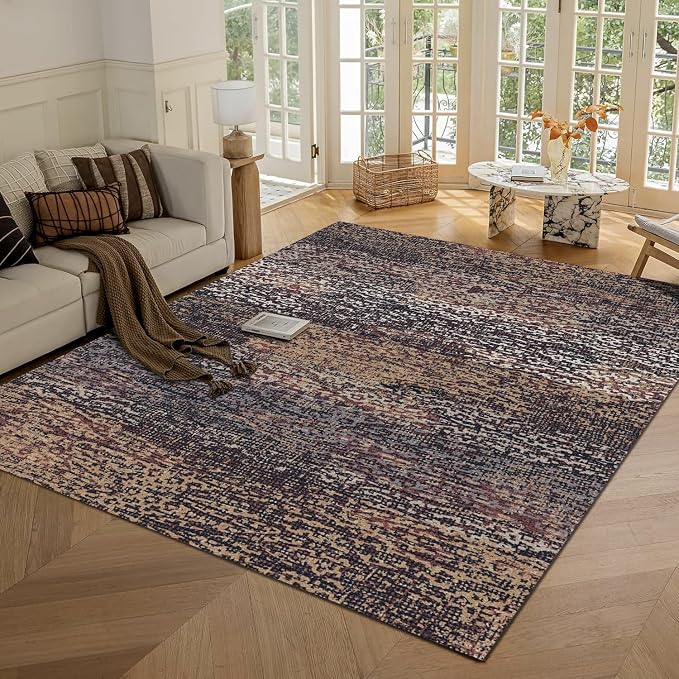 Washable Area Rug - 1/6 Thick - Stain & Water Resistant Non-Slip - Resistant Rug for Living Room, Bedroom, Nursery, Pet & Child Friendly, Vintage Charm Area Rugs (Rust, 4' x 6')