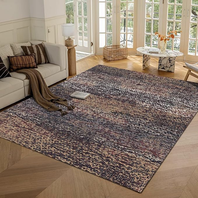 Washable Area Rug - 1/6 Thick - Stain & Water Resistant Non-Slip - Resistant Rug for Living Room, Bedroom, Nursery, Pet & Child Friendly, Vintage Charm Area Rugs (Rust, 5' x 7')