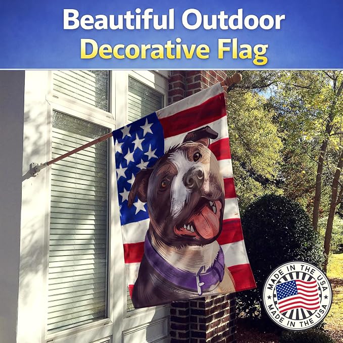 Caroline's Treasures CK6467CHF Bull Terrier Dog American Flag House Flag Large Porch Sleeve Pole Decorative Outside Yard Banner Artwork Wall Hanging, Polyester, House Size, Multicolor