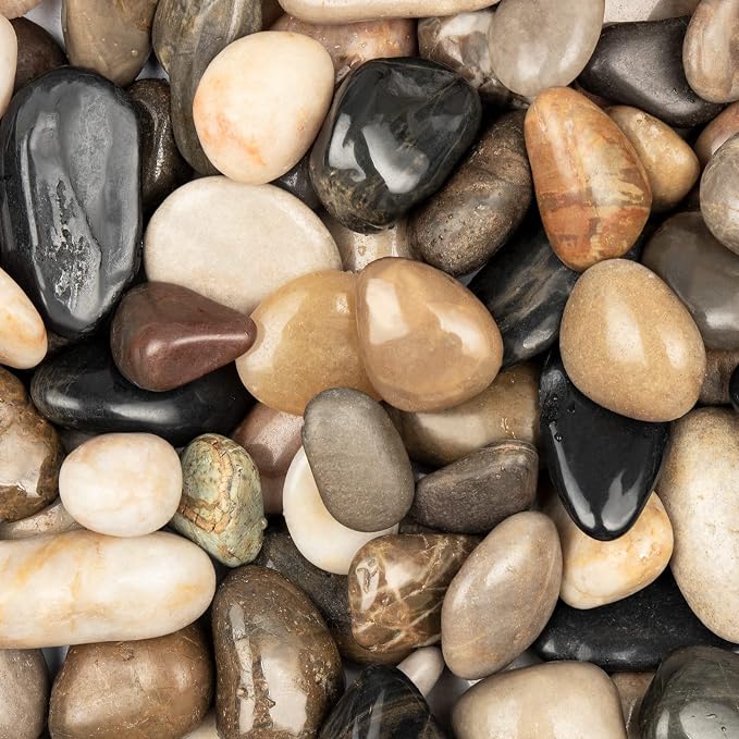 20lbs Mix Natural River Rocks, High-Polished Pebbles for Plants Garden, 1-2 inch Decorative Mix Stones, Ideal for Fish Tank, Vases, Crafting, Home Decor and Garden Landscaping Rocks,Mix