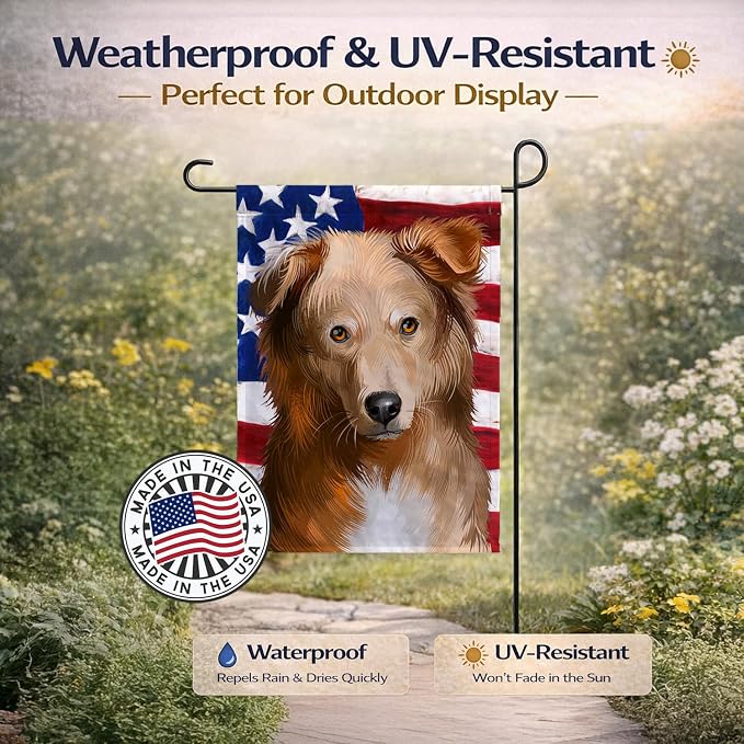 Caroline's Treasures CK6418GF Basque Shepherd Dog American Flag Garden Flag Mailbox Flag Decorative Yard Flag Banner Outside Patio Artwork Yard Flower Beds, Garden Size, Multicolor