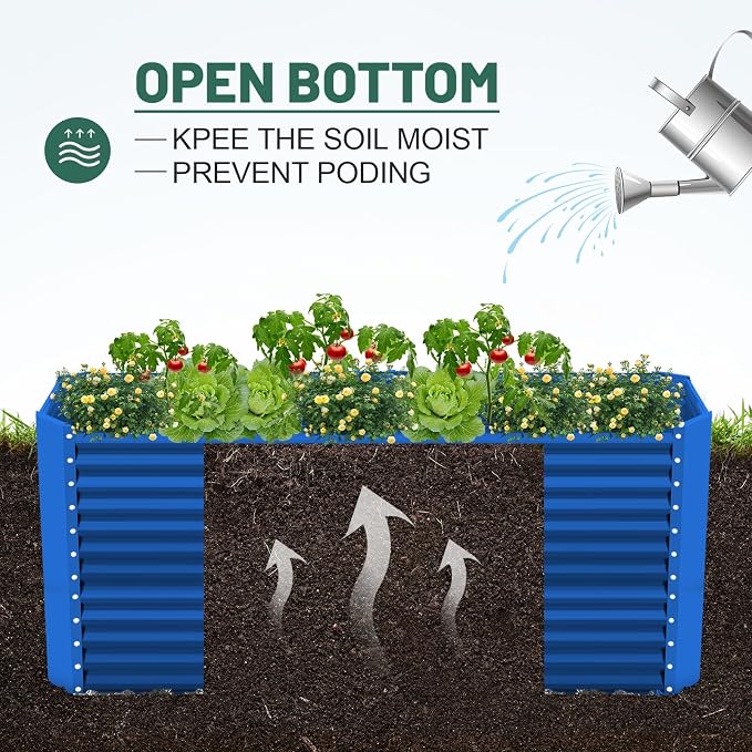 Land Guard 8x4x3ft Rectangular Galvanized Raised Garden Beds, Large-Capacity Metal Planter Box Outdoor, Durable Deep Raised Garden Bed 3ft Tall, Raised Beds for Gardening Vegetables, Royal Blue