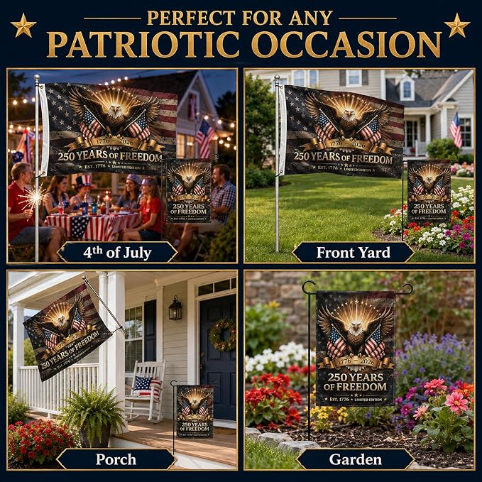 Defresit American Flag 3x5 Set – 250th Anniversary Flag USA, American Flags for Outside with 12x18 Garden Flag, Double-Sided 3-Layer Polyester, 1776–2026 America 250 Merchandise for 4th of July Decorations