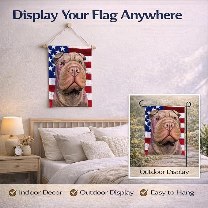 Caroline's Treasures CK6702GF Shar Pei Dog American Flag Garden Flag Mailbox Flag Decorative Yard Flag Banner Outside Patio Artwork Yard Flower Beds, Garden Size, Multicolor