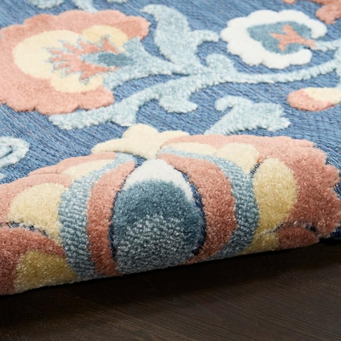 Nourison Home Aloha Blue Rose 5'3" x 7'5" Area Rug - Easy Clean, Non Shedding, Bed Room, Living Room, Dining Room, Kitchen (5' x 8')