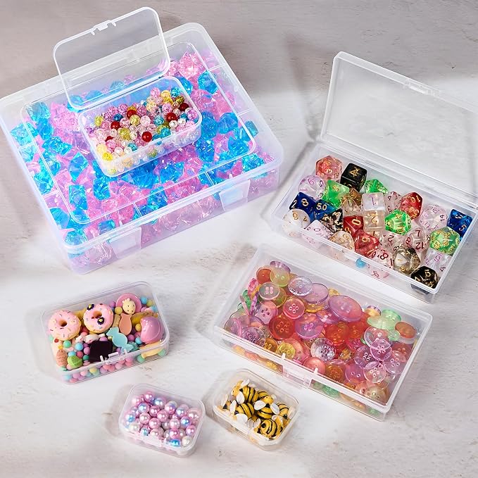 7 Pack Mixed Sizes Rectangular Mini Plastic Containers Clear Plastic Storage Boxes with Hinged Lids Empty Beads Organizers for Small Items Art Craft Jewelry Projects