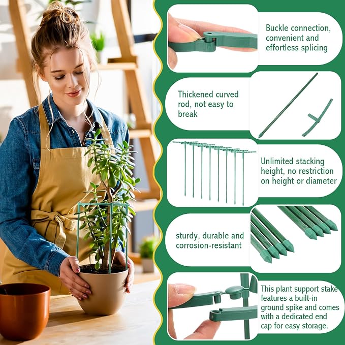 100 Pcs Plant Support Stake Half Round Plant Cage Stackable Garden Flower Support for Indoor Outdoor Flower Vegetable Tomato Peony Monstera Hydrangea Climbing Plants (6.2" W X 11.6" H)