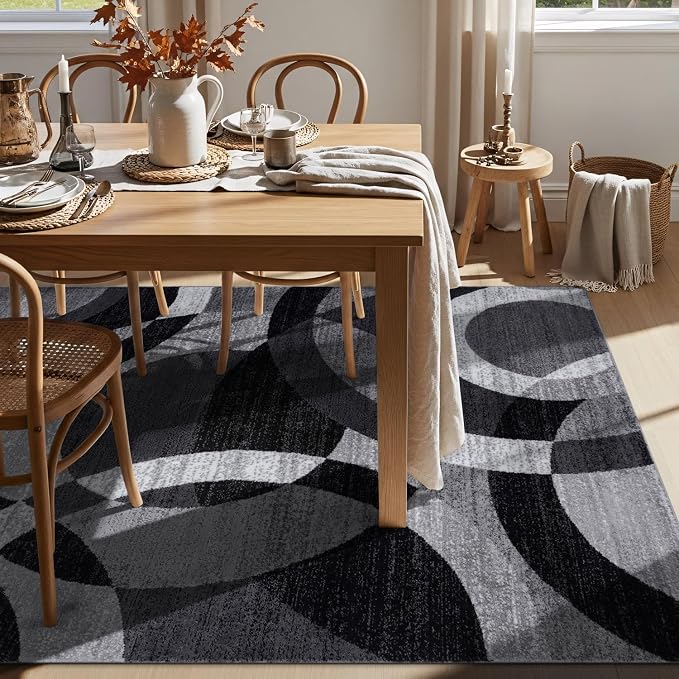 Rugshop Abstract Circles Modern Geometric Area Rug Gray 5'3" x 7'3" | Non-Shedding, High Traffic, Rectangular, Size 5'3" x 7'3", Living Room, Bedroom, Dining Room, Home Office, Kitchen, Entryway