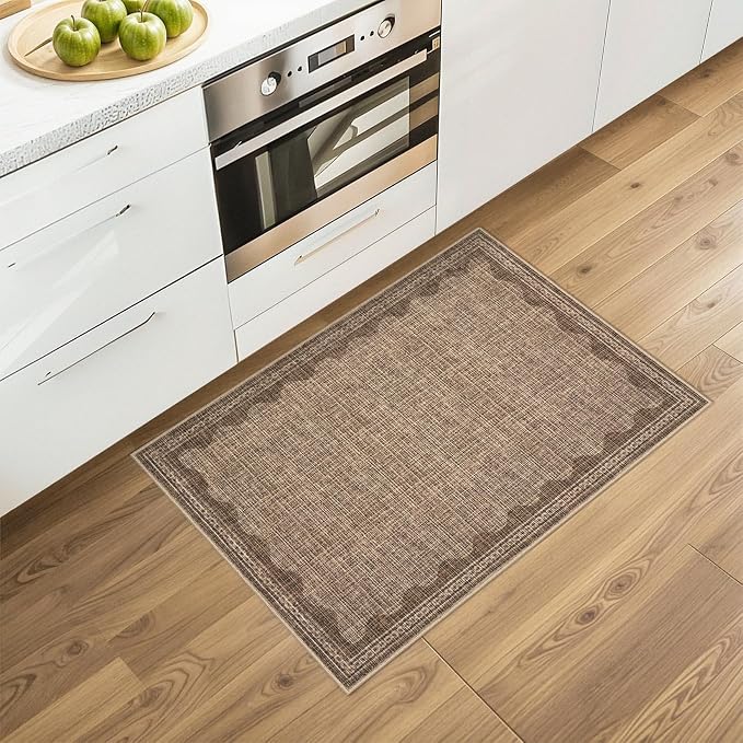 2x3 Scalloped Area Rugs Coffee Washable Entryway Bedroom Rug | Solid Small Area Rug Non Slip Scalloped Bath Mat, Front Door Mat Indoor Entrance,Soft Girls Nursery Dorm Carpet for Kitchen
