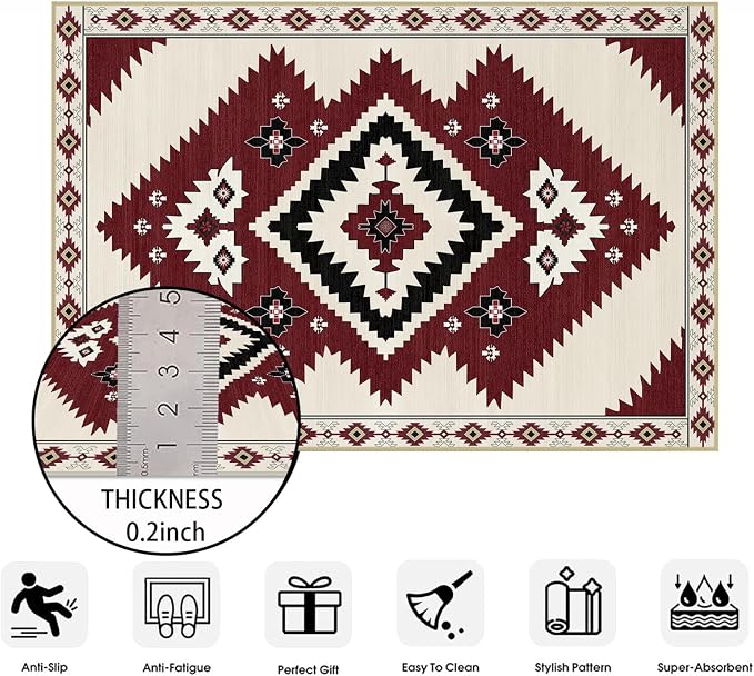 5x7 Area Rug Western Rugs for Living Room Southwest Aztec Rug | Washable Southwestern Navaj Tribal Rugs Low Pile Non-Slip Floor Carpet for Dining Room Bedroom Kitchen Office, Beige Red