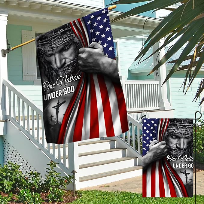 FLAGWIX Christian Patriot American Flags, One Nation Under God Christian Flag - 4th of July Decorations for Home, Outside Flag, Garden Flag 12x18 - Double Sided, Heavy Duty Canvas Indoor Outdoor Flag