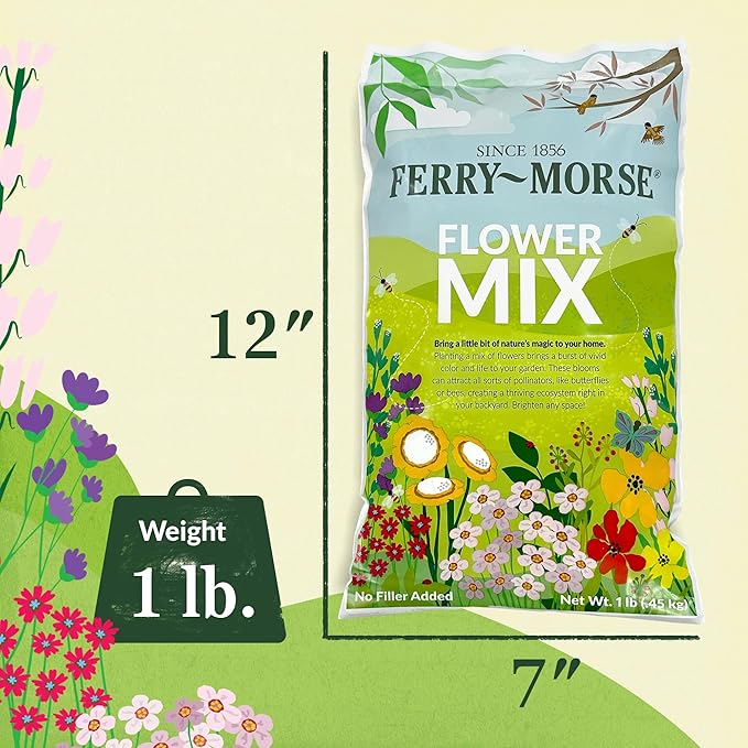 Ferry-Morse Wildflower Seeds Mix - Non-GMO, Full Sun, Outdoor, Cut Flower Mix - 1 lb