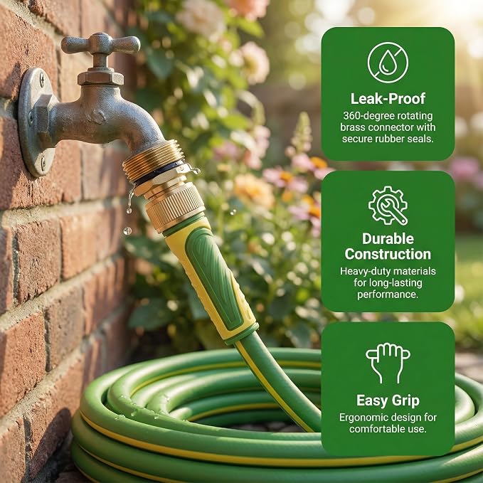 PremiumPro 50FT 5/8" Heavy Duty Reinforced Garden Hose, Large Flow,600 PSI Burst Pressure, Four Layer Hybrid Polymer Anti Kink with 360 Swivel Brass Connectors and handle for yard,washing & irrigation