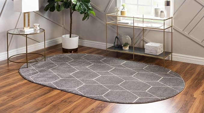 Unique Loom Trellis Frieze Collection Area Rug - Geometric (7' 10" x 10' Oval, Light Gray/ Ivory)