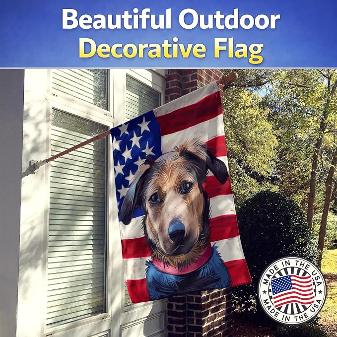 Caroline's Treasures CK6562CHF Huntaway Dog American Flag House Flag Large Porch Sleeve Pole Decorative Outside Yard Banner Artwork Wall Hanging, Polyester, House Size, Multicolor
