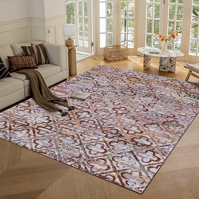 Washable Area Rugs, 8' x 10' - 1/6 Thick - Stain & Water Resistant Non-Slip - Perfect Resistant Rug for Living Room, Bedroom, Nursery, Pet & Child Friendly, Vibrant Colors Rugs, Purple